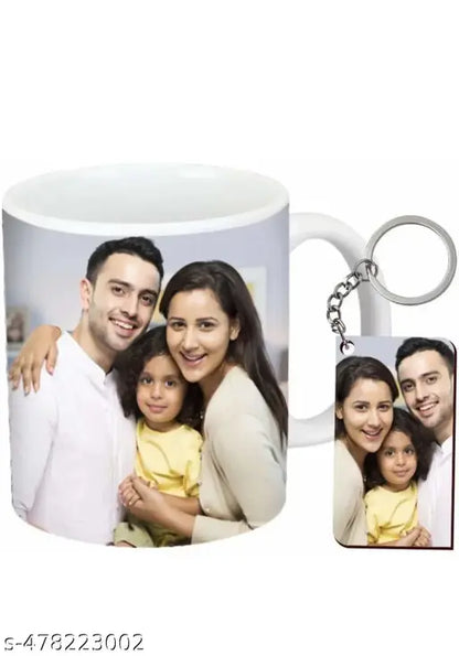 Personalised Photo White Coffee Mug CUP with Photo Keychain 325 ML