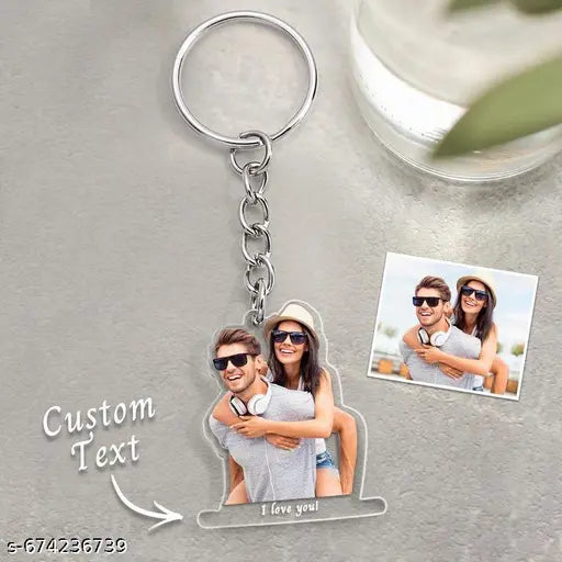 Customized Photo Shape Acrylic Keychain for Couples | Personalized Photo Key Ring with Clear Finish | Stylish Hanging Keychain for Bag, Car & Keys | Perfect Gift for Birthday, Anniversary, Valentine, Friends, Family & Loved Ones