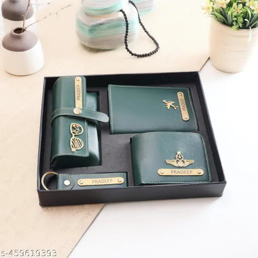 MODEFE SET OF 4 CUSTOMIZED WALLET, KEYCHAIN, PASSPORT COVER AND SPEC COVER GREEN COLOR