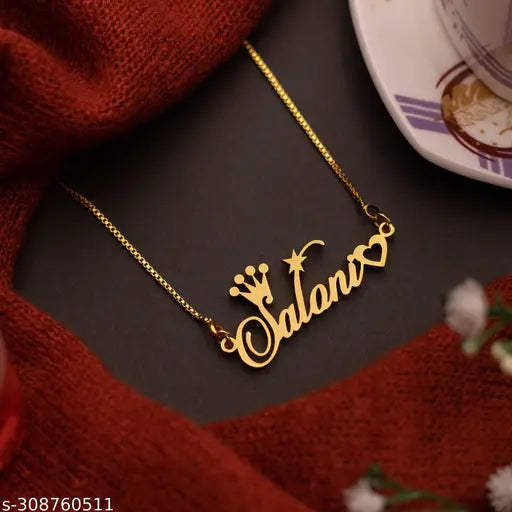 "Jwelery for Women" "CUSTOMIZED" "Personalised" "single' "NAME NECKLACE WITH CROWN", "HEART","STAR" "Pendant" 'Keychain" With Ur "name" Or "Love' One "Name" With' 24k Gold Plating' And lazer Engraved Finish,,YOUR NAME ADDRESS FIRST (name)